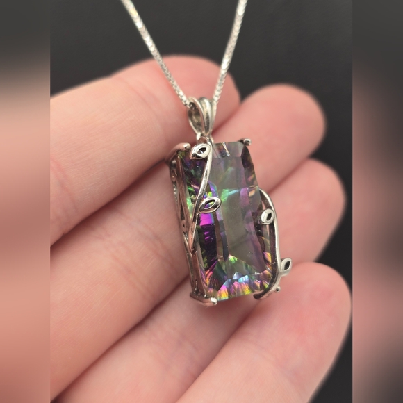Sterling Silver & Mystic Topaz Pendant Necklace - Picture 2 of 8